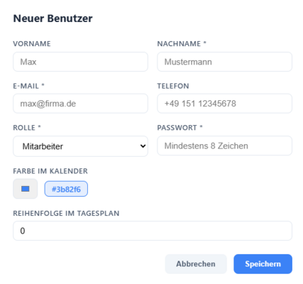 Screenshot: Mitarbeiterverwaltung