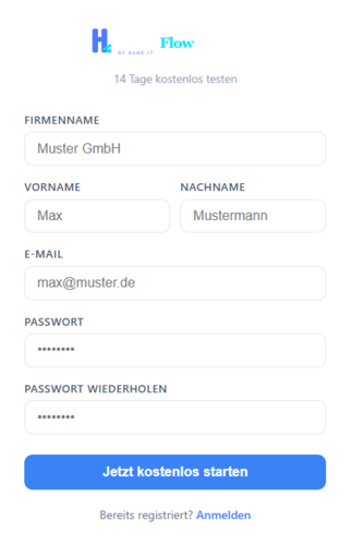 Screenshot: Registrierungsformular
